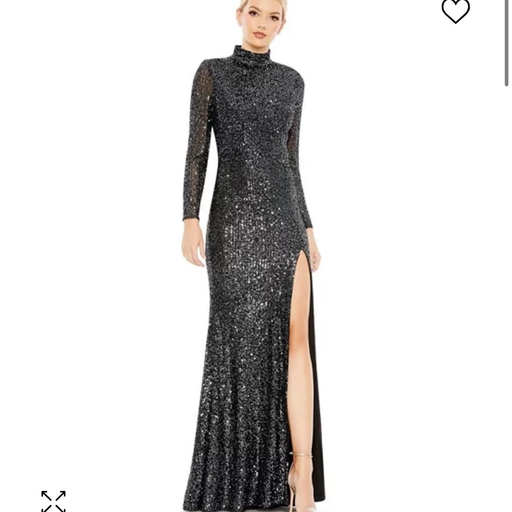 Mac Duggal Leena Sequined High Neck Long Sleeve Lace Up Gown